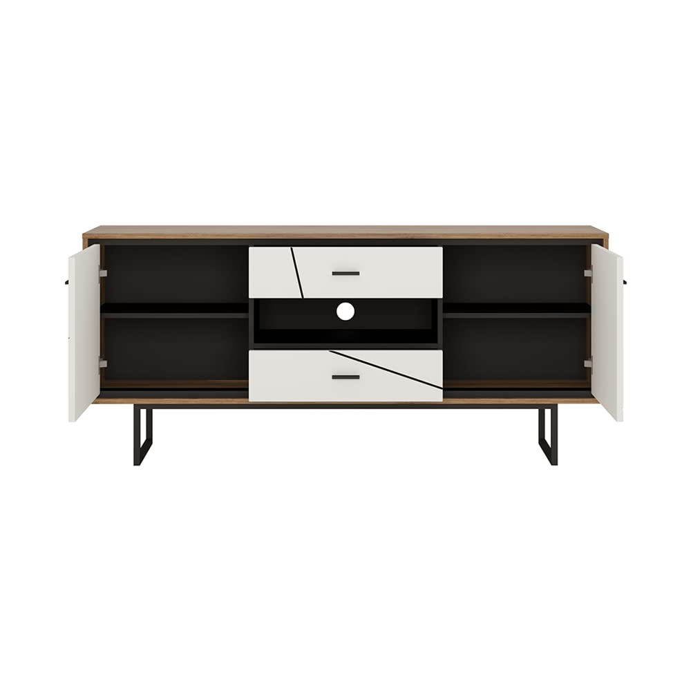 TV Stand for TVs up to 75", Mid-Century Modern High Gloss 66" Entertainment Center