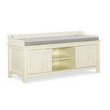 Storage Bench Padded Seat Sliding Doors in White