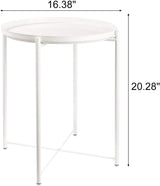 White End Table, Outdoor White Side Table for Small Spaces Accent Patio Side Table Round