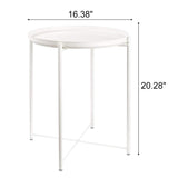 White End Table, Outdoor White Side Table for Small Spaces Accent Patio Side Table Round