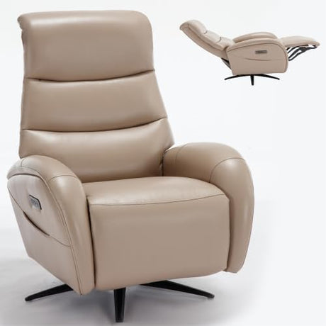 Recliner Chair, Swivel Recliner with USB & Type-C Ports, Blue Breathable Leather Recliner