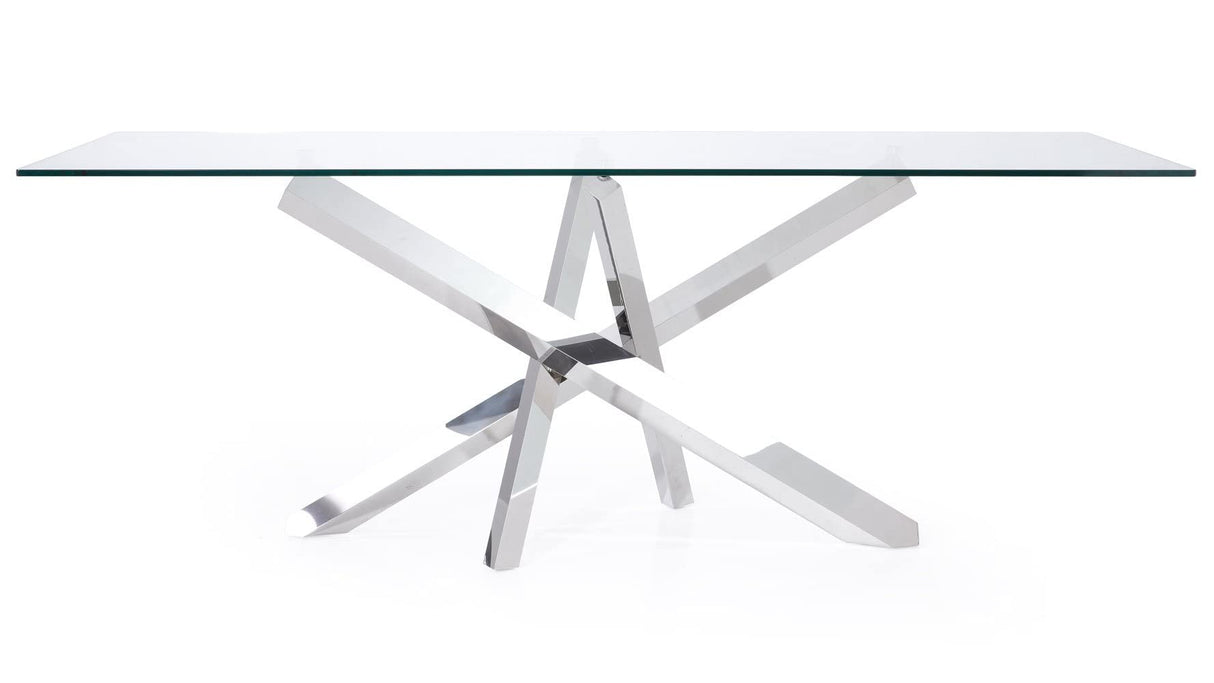 Modern Cortez 79" Clear Glass Dining Table with Polished Stainless Steel Base