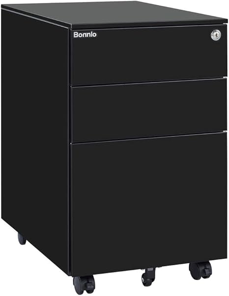 Black 3 Drawer File Cabinet with Lock, Rolling File Cabinet for Home Office
