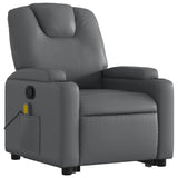 Power Lift Massage Recliner Chair - Manual Reclining, Vibrating Massage, Cup Holders, Faux Leather, Electric Stand-Up Aid, Gray