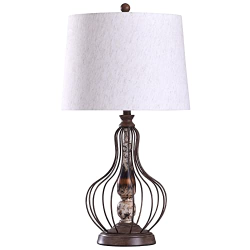 Yarrow - One Light Caged Metal Wire Design Table Lamp with Tapered Drum Shade