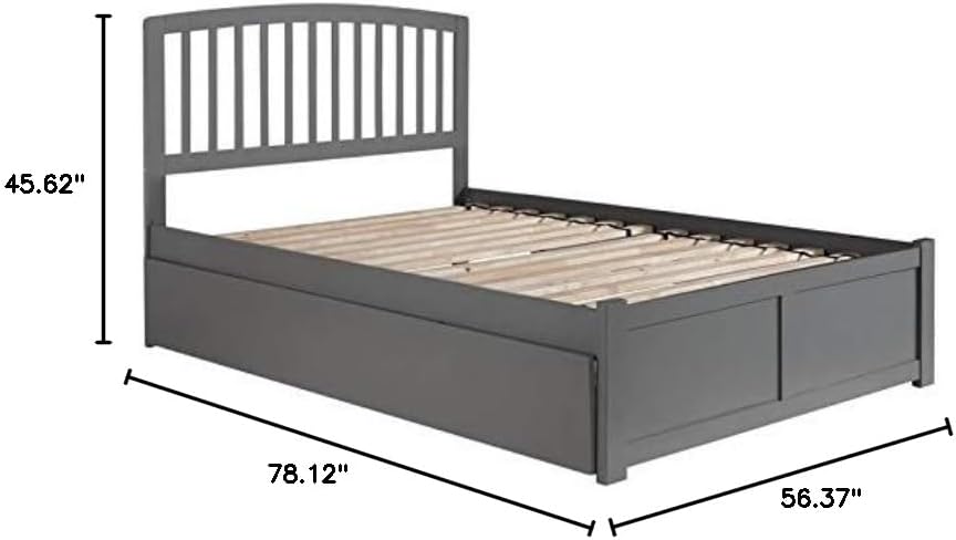 Solid Wood Full Platform Bed of with Twin Trundle in Gray