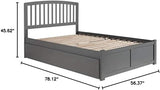 Solid Wood Full Platform Bed of with Twin Trundle in Gray