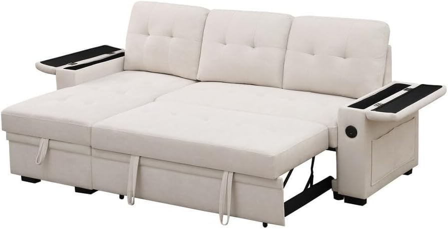 Modern Reversible Sleeper Sectional Sofa L-Shaped Pull Out Sleep Sofabed