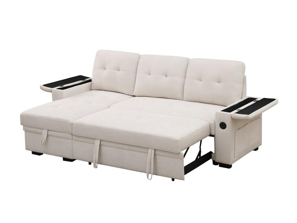 Modern Reversible Sleeper Sectional Sofa L-Shaped Pull Out Sleep Sofabed