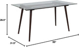 Meriden 31.5" x 55" Rectangular Solid Espresso Wood Table with Clear Glass Top