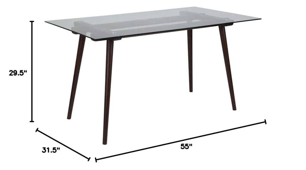 Meriden 31.5" x 55" Rectangular Solid Espresso Wood Table with Clear Glass Top