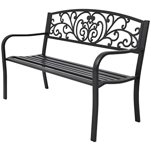 Garden Bench 50" Cast Iron Black Outdoor Romantic Porch Park Chair