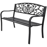 Garden Bench 50" Cast Iron Black Outdoor Romantic Porch Park Chair
