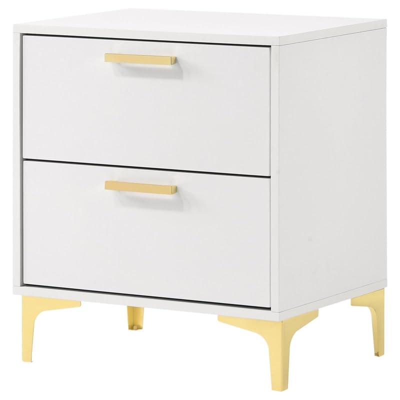 2-drawer Contemporary Wood Nightstand with Metal Base