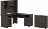 Cabot L Shaped Desk with Hutch and Small Storage Cabinet with Doors in Reclaimed Pine