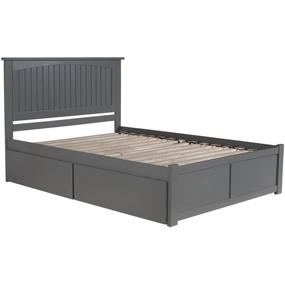 Solid Wood Storage Platform Queen Bed in Gray
