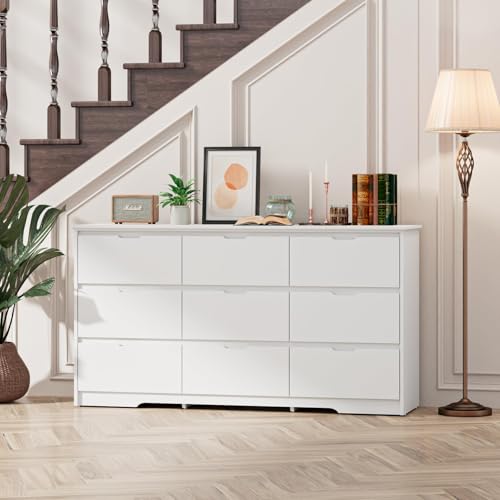 9 Drawer White Dresser for Bedroom with Deep Drawers