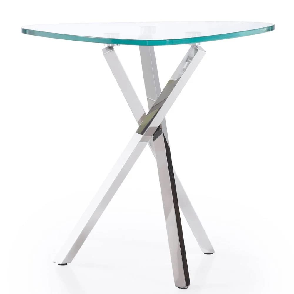 Modern Cortez End Table - Clear Glass with Polished Stainless Steel Base