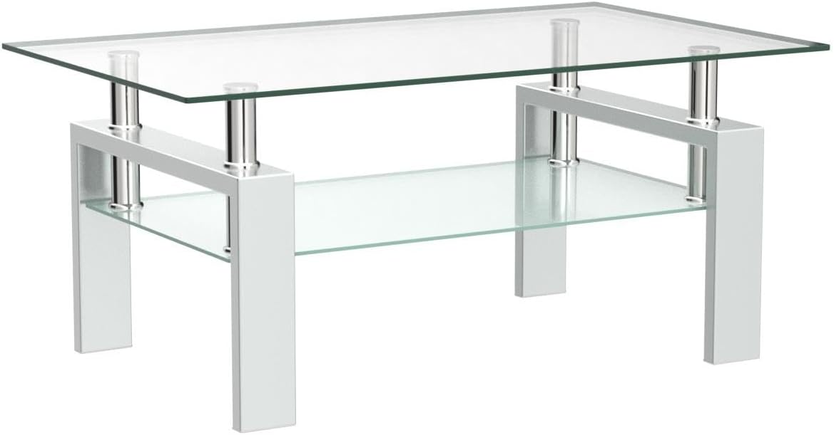 Glass Coffee Table for Living Room, Modern Coffee Table with Black Tempered Glass