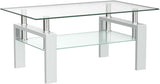 Glass Coffee Table for Living Room, Modern Coffee Table with Black Tempered Glass