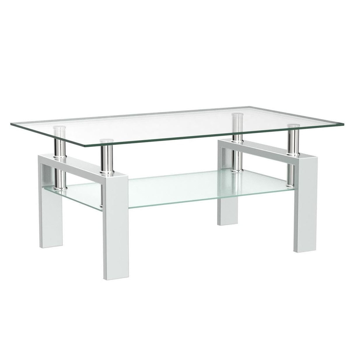 Glass Coffee Table for Living Room, Modern Coffee Table with Black Tempered Glass