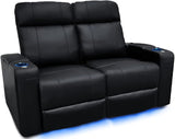 Theater Seating | Premium Top Grain Nappa 9000 Leather, Power Recliner, Power Headrest, LED Lighting (Row of 3, Black)