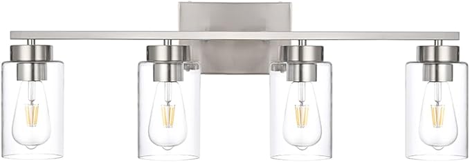 3-Light Bathroom Vanity Light, Modern Brushed Gold Wall Lights with Clear Glass Shades