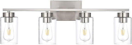 3-Light Bathroom Vanity Light, Modern Brushed Gold Wall Lights with Clear Glass Shades