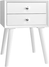 Wooden Nightstand Mid-Century End Side Table Bedroom W/2 Storage Drawers White