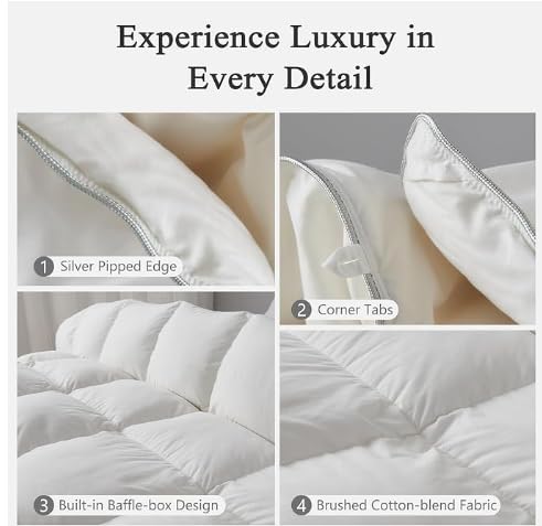 DWR Luxury Feathers Down Comforter Full/Queen, Hotel-Style Fluffy Duvet Insert,