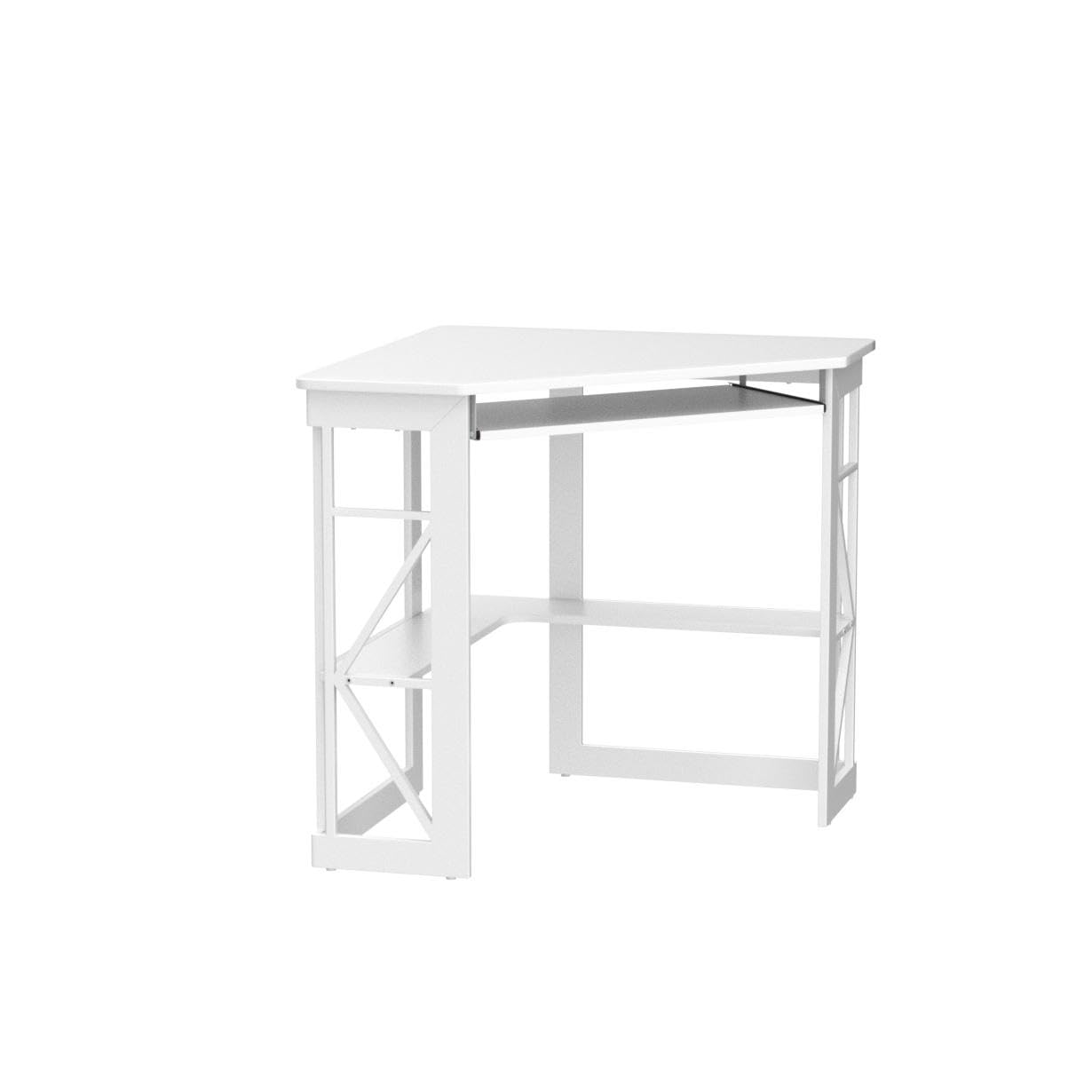 Corner Computer Desk Writing Smooth Keyboard Tray & Storage Shelves,Compact Home Office Triangle