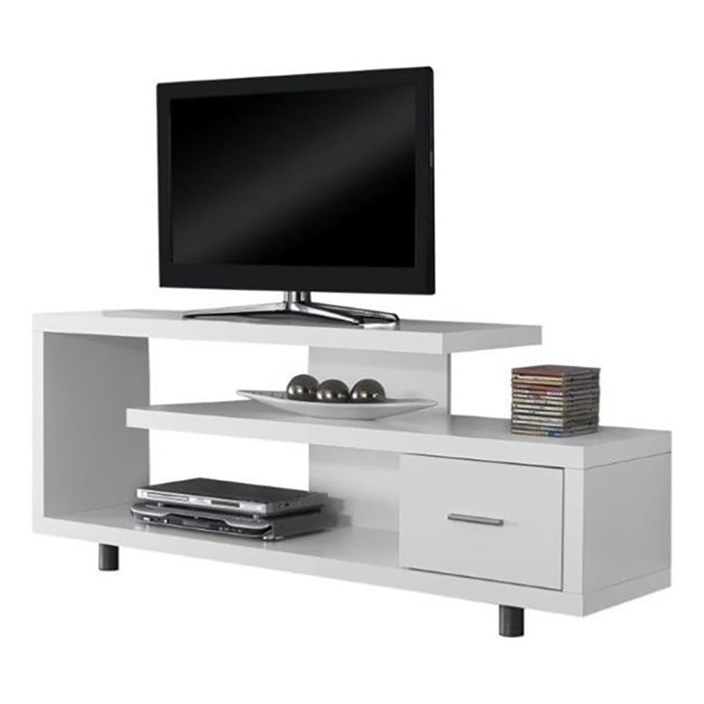 60" Modern TV Stand Console with Shelving and Storage Drawer in White