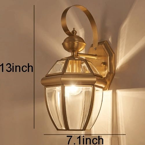 Gold Wall Outdoor Lantern Rainproof Wall Sconce with Clear Glass Shade Wall Mounted