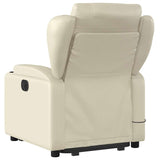 Massage Recliner Chair - Cream Faux Leather, Stand-Up Lift, Reclining, Vibration, Cup Holders