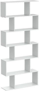 6 Tier S Shaped Bookshelf, 31.5''L x 9''W x 75''H, Wooden Bookcase and Bookshelves w/Anti-Toppling Device, Room Divider Display Shelves for Living Room, Home Decor, 6 Shelf Bookshelf