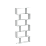 6 Tier S Shaped Bookshelf, 31.5''L x 9''W x 75''H, Wooden Bookcase and Bookshelves w/Anti-Toppling Device, Room Divider Display Shelves for Living Room, Home Decor, 6 Shelf Bookshelf