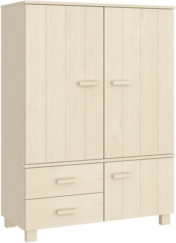 Wardrobe HAMAR - Honey Brown - Solid Pinewood Closet with Drawers - Ample Storage