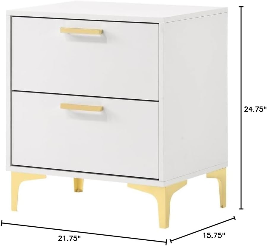 2-drawer Contemporary Wood Nightstand with Metal Base