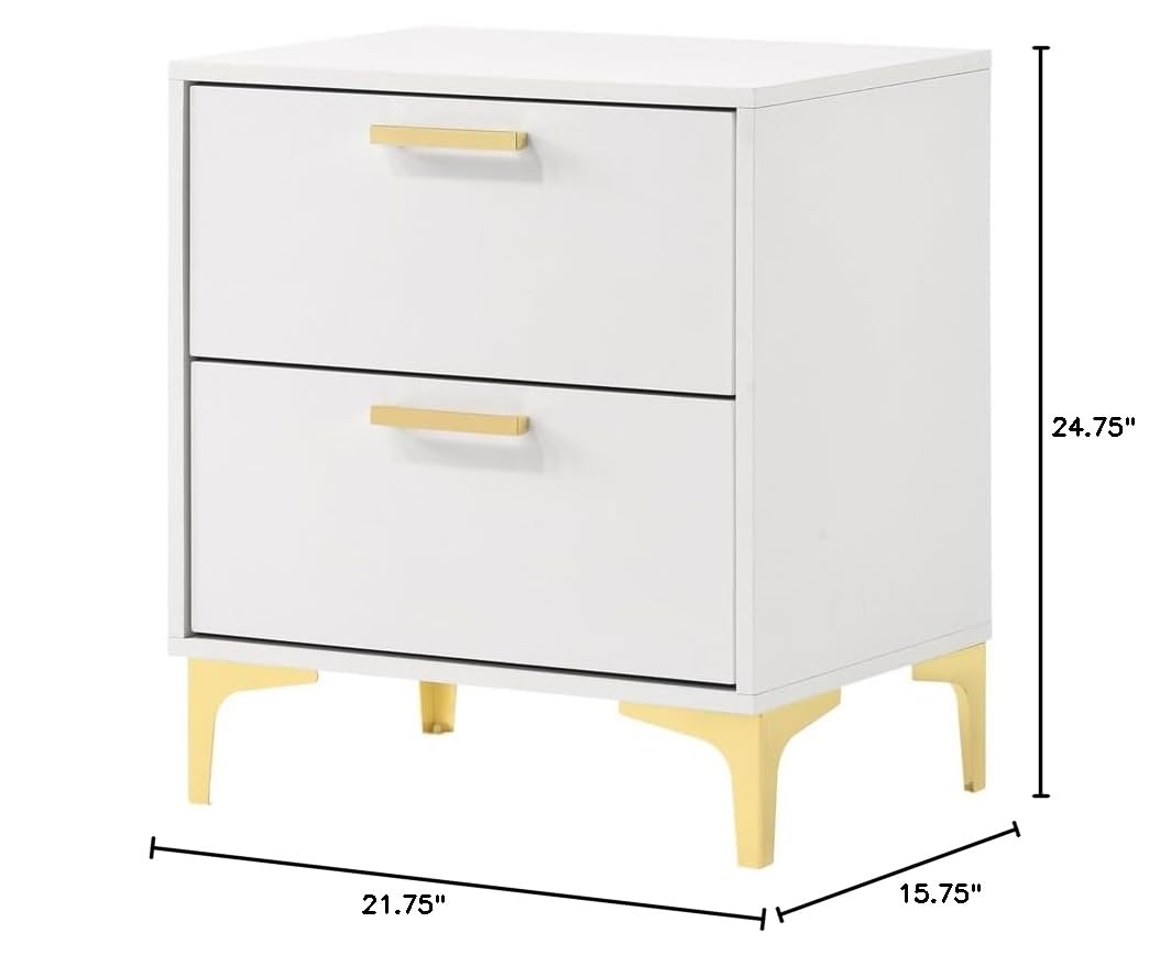 2-drawer Contemporary Wood Nightstand with Metal Base