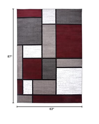 Modern Geometric Red Area Rug 5'3" x 7'3" - Non-Shedding