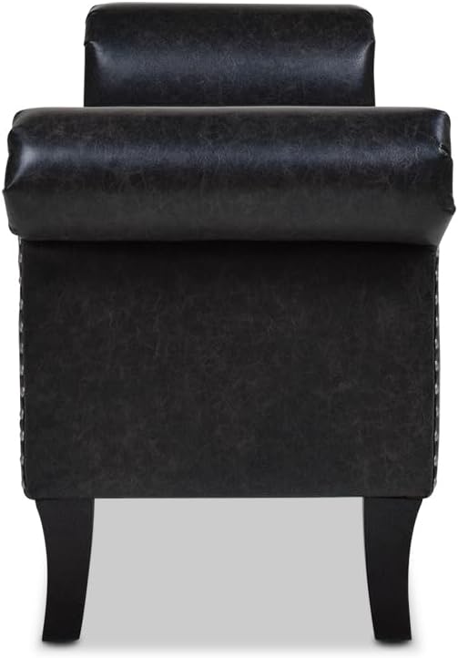Jennifer Taylor Home Kathy Roll Arm Entryway Accent Bench, Vintage Black Brown Faux Leather