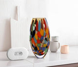 Multicolor Confetti Hand Blown Murano Style Art Glass Vase,