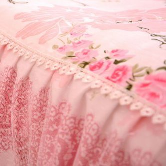 ,Romantic Flower Print Bedding Set,Floral Bed Set,Princess Lace Ruffle Duvet Cover King