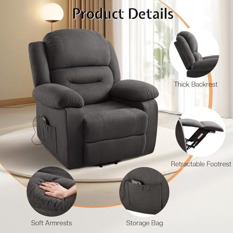 Lift Recliner Chair for Elderly, Adults Electric Reclining Chairs with Remote Control, Side Pockets, Motorized Sofa for Living Room Bedroom, Infinite Position, Black