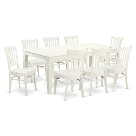 LGGR9-LWH-W 9 Piece Kitchen Table Set Includes a Rectangle Dining Table with Butterfly