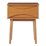 Edison Modern Solid Wood Retro 1-Drawer Nightstand, 25 Inch, Caramel
