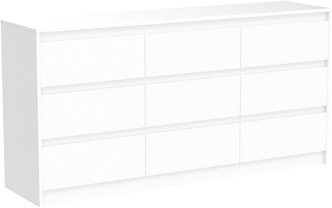 Chest of Drawers White Dresser No Handle, Modern 9 Drawer Dresser