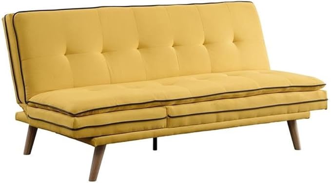 Bernstein Linen Fabric Tufted Upholstery Adjustable Sofa in Blue and Walnut