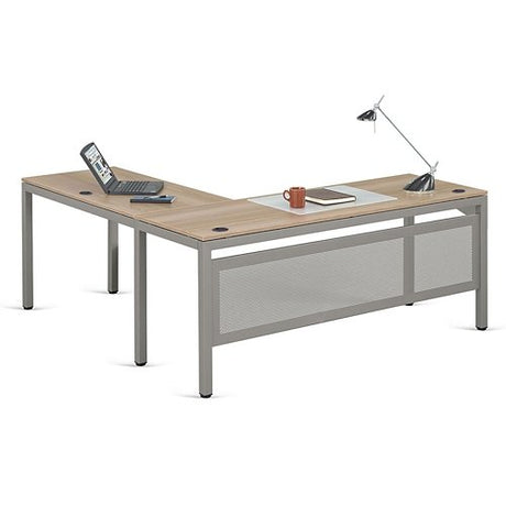 Sat Work Reversible LShaped Desk Warm Ash Brushed Nickel, 72 W x 72 D