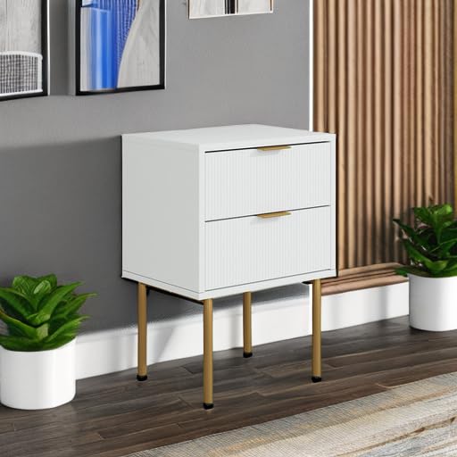 Nightstand with Drawers, Fluted Night Stand, End Table for Living Room